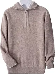 [Hamthuit] Men's Half-Height Collar Thick Warm Pullover Turndown Collar Zipper Solid Color Knitted Padded Sweater