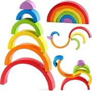 Lewo Wooden Rainbow Stacker Large Nesting Puzzle Blocks Educational Toys for Kids Baby Toddlers