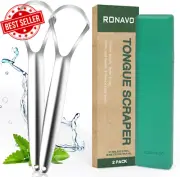 Tongue Scraper Stainless Steel (2 Pack), Cure Bad Breath Medical Grade Tongue Cl