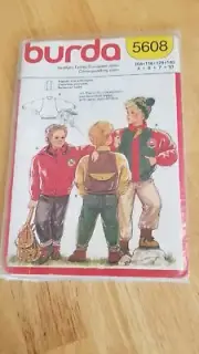RARE BOYS JACKET /w Button-on Hood BURDA 5608 Sewing Pattern SEALED Vintage