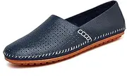 [LVOMU] Men's Hollow Out Cow Leather Hand Stitching Penny Loafers Breathable Lightweight Flat Slip On Moccasins Casual Driving Walking Shoes
