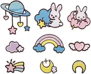 [BATHVEVE] 9Pcs Cute Rabbit Planet Iron Applique Patches for DIY Clothing Repair Delicate Embroidered Decor for Bags Hats and Garments Creative Fashion Accessories