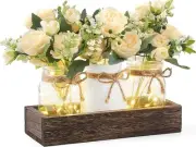 Mkono Mason Jar Lights Centerpiece Table Decorations for Dining Room Farmhouse