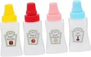 Alipis Mini Condiment Bottles 4pcs Ketchup Bottles Squeeze Mechanism Portable Mini Sauce Containers for Bbq Lunch Box