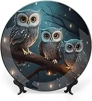 Bone China Decorative Plate Ceramic Dinner Plates Owl on Tree Ceramic Decorative Plate with Display Stand Art Crafts Ceramic Ornaments for Wall Hanging Decor 10inch