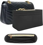 Umiup Felt Insert Purse Organizer with Zipper fit GG Marmont Matelasse Shoulder Bag, Small Handbag Tote Shaper Insert for GG Marmont Matelasse Shoulder Bag (BLACK, MEDIUM)