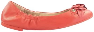 NIB TORY BURCH BLOSSOM SAMBA ORANGE FLOWERS LEATHER GOLD REVA BALLET FLATS 8