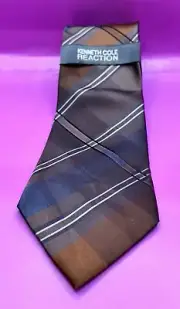 New Kenneth Cole Reaction Brown Plaid 100% Silk Men’s Tie Necktie