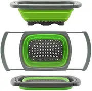 Aparna Kitchen Collapsible Colander Strainer (6- Quart Capacity) – Folding Food Strainer with Extendable Handles – Perfect for Draining Pastas, Vegetables & Fruits – Over The Sink Strainer