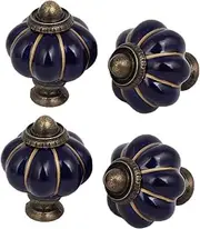 Ceramic Knob,Cabinet,Furniture Pull Handles,Door Pull,Drawer Pull Handle,Home Office Furniture Ceramic Pumpkin Shape Pull Handle Knob Navy Blue 4pcs