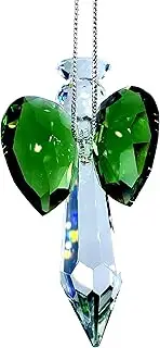 [Rainbow crystal] Green Guardian Angel Crystal Suncatcher, 2.56 inch Long, Window, Flower, Car, Home Decor, Chakra Crystal Ornament, Rainbow Maker, Protection Angel