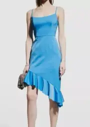 $196 Aidan by Aidan Mattox Women's Blue Asymmetric Ruffle-Hem Dress Size 2
