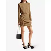 NWT TED BAKER Quinci Cheetah Spots Long Ruched Sleeves Mini Dress, Size 1/0-2US