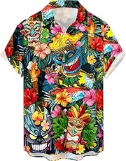 [Bhlounplo] Mens Button Down Short Sleeve Shirt Shirt Collar Abstract Printed Shirts Casual Beach Tops