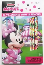 MINNIE MOUSE Movie Valentine Day Cards Box of 16 Kids With Pencils NEW Disney