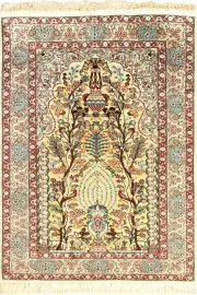 Hereke Prayer Hand Knotted Gold & Silk Rug by Cyrus Rugs