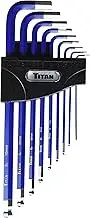 Titan 12714 9-Piece Extra-Long Arm Ball Tip Metric Hex Key Set, Blue