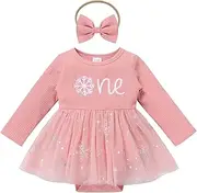 [IMEKIS] Baby Girl 1st Birthday Outfit Floral Romper Dress with Headband Cake Smash