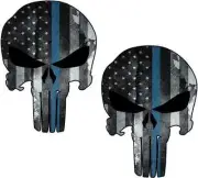 2 - 3" Skull Thin Blue Line US American Police Sheriff SWAT Law Cop Sticker v2