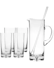 Barski Set of 4 Glass Pitcher with Highballs and Stirrer