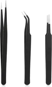 3Pcs Precision Tweezers Set Anti-Static Stainless Steel Tweezers Upgraded Flat B