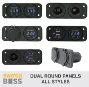 DUAL ROUND ACCESSORY Flush Mount Panel 12v 24v LED Cig USB Volt Power Socket