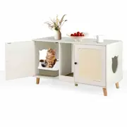 Costway Cat Litter Box Enclosure for 2 Cats Kitty Toilet Cabinet w/Double Rooms & Sisal Scratching Mats White