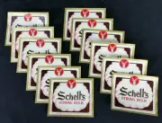 Lot of 12 Schell's Strong Beer Bottle Labels vintage clam shell logo New Ulm MN