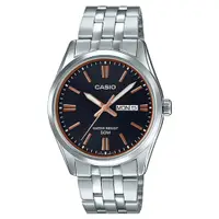 在飛比找PChome24h購物優惠-【CASIO 】大時標日期星期顯示不鏽鋼腕錶-黑X金(MTP