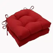 Pillow Perfect Solid Outdoor Patio Reversible Chairpad with Ties Weather, and Fade Resistant, 15.5" x 16", Red Splash, 2 Count