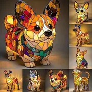 Corgi Lamp & French Bulldog Art Night Light - Stained Resin Cat Dog Themed LED Table Lamp, Dog Series Art Night Light, Warm Ambient Glow Bedside Light (K)