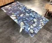 Blue Agate Geode Dining Center Table Top - Center Hallway Agate Table Top Decor