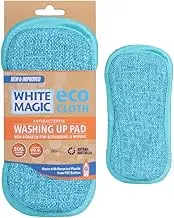 White Magic Dish Cleaning Microfibre Eco Cloth Washing Up Pad, Non Scratch, Rough Scrubbers Side for Non-Stick Cookware, Soft Scrub Side for Dishes (Sea Blue)