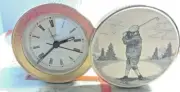 Linden VINTAGE SCRIMSHAW GOLF DESIGN QUARTZ CLOCK w/Alarm & Second Hand TGO1326