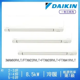 【DAIKIN 大金】2-3坪+3-4坪+5-6坪變頻冷暖一對三分離式(3MXM90RVLT/FTXM22RVLT+FTXM28RVLT+FTXM41RVLT)