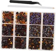 Veemoon 1 Set Round Rhinestones with Tweezer and Picking Pen Compartment Storage Box for DIY Crafts Nail Art Clothing Shoes Bags and Home Decor
