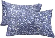 WBYCOTBED Blue Botanical Standard Size Pillowcase Set of 2, 100% Long Staple Pure Cotton Envelope Closure Pillow Cover, 20×30 Inch