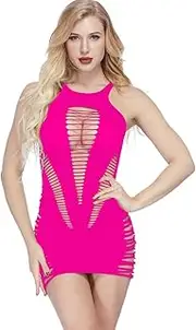 [Generic] Womens One Piece Fishnet Teddy Dress Fishnet Bodysuit Chemise Babydoll Mini Dress Underwear