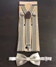 Khaki And Black Suspenders Combo Set-Tuxedo Wedding Costume Tux Prom Party