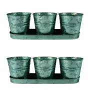 2x 3pc Yard Master 33x11cm Loke Antiqued Metal Pot Plant Container w/ Tray SLV