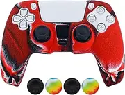 PS5 Controller Grip,Hikfly Silicone Skin for Sony PlayStation5 Controller Grip Cover Protector Faceplates Kits Video Games(1x CamoRed Cover with 4 x Thumb Grips Caps)
