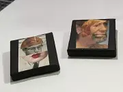 VINTAGE style Handmade Two Collage Magnets Faces Fridge Gift Men Art Outsider