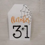 New! "October 31" Halloween Spider Web Fall Decor Trick or Treat Wood Block Sign