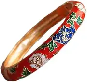 [WBPTP] Enamel Bangle for Women, Colorful Enamel Peony Flower Bangles for Women Vintage Chinese Cloisonne Metal Ethnic Bracelets