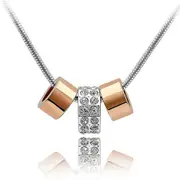 Two Tone Gold Ring Charm Necklace Flat Embellished With SWAROVSKI® Crystals
