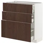 METOD / MAXIMERA base cabinet with 3 drawers, white/Sinarp brown, 80x37x80 cm