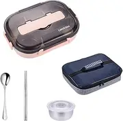 Portable Lunch Box with Compartments Stainless Steel Sealed Divided Portable Lunch Box with Soup Bowl and Cutlery