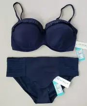2-Pc Seafolly Goddess Bianca D Cup Bustier & Pleated Retro Pant, US 12, Indigo