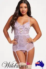 NEW Seven Til Midnight Fairy Tale 2 Piece Lavender Chemise Set with G String