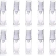 10pcs Airless Pump Press Bottle Empty Plastic Vacuum Lotion Bottles Clear Containers Cosmetics Skincare Travel Size Dispenser (15ml)